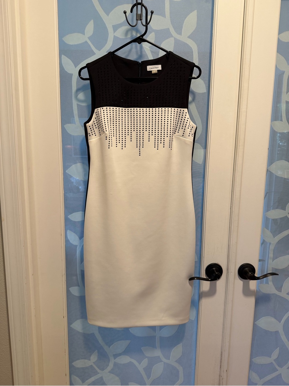 Calvin Klein Black & White Stud-Embellished Sleeveless Sheath Dress